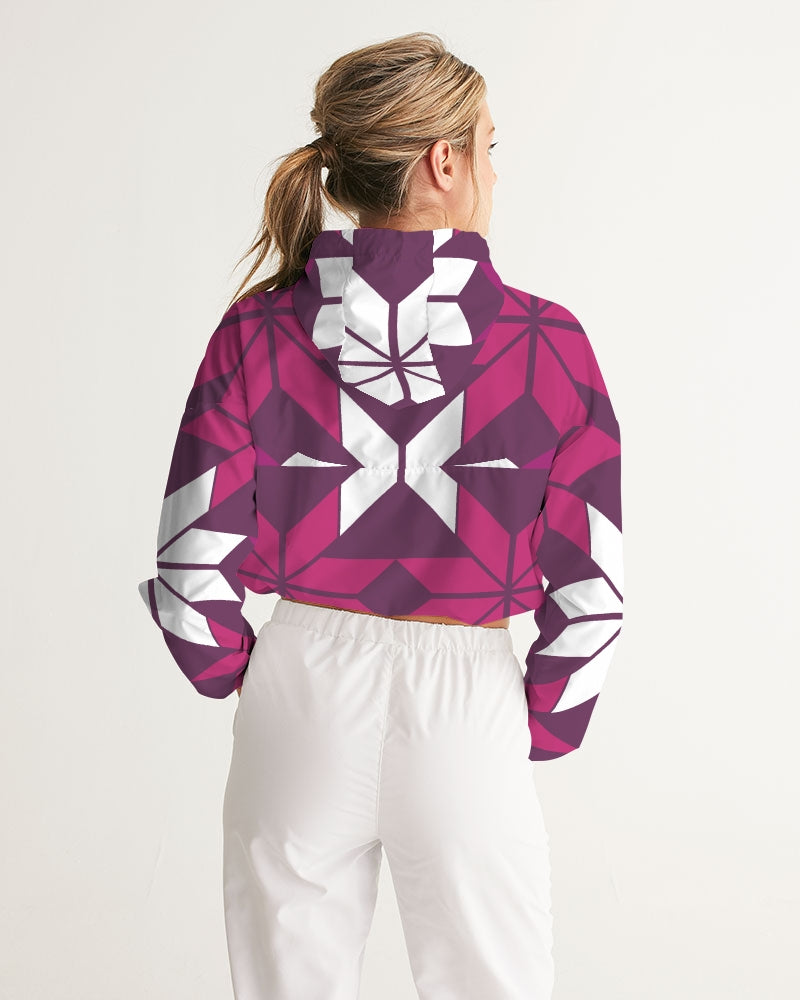 Aztec-Inka Collection Aztec Purple pattern Women's Cropped Windbreaker DromedarShop.com Online Boutique