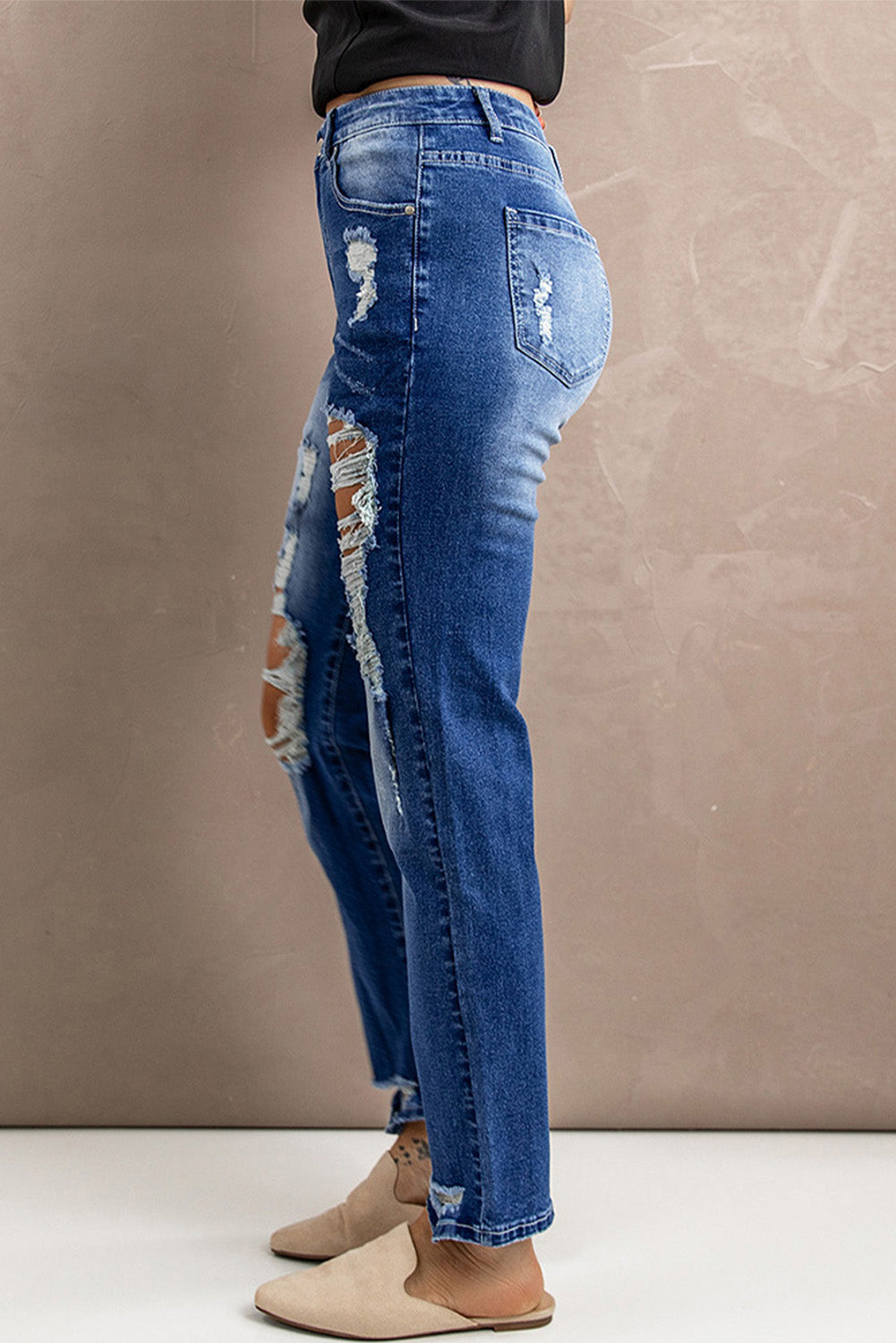 Distressed High-Rise Jeans with Pockets - DromedarShop.com Online Boutique