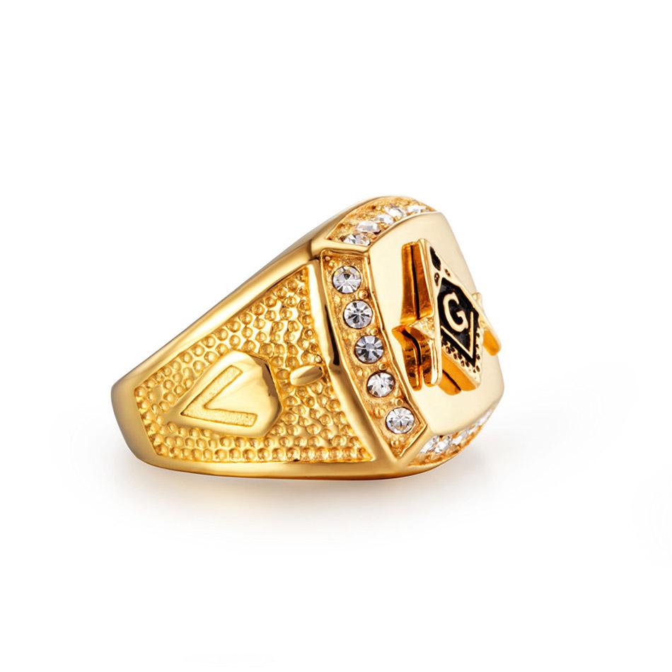 Vintage Crystal Masonic Gold Color Men Ring DromedarShop.com Online Boutique