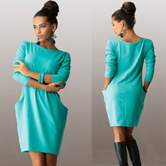 Solid Pockets Casual Loose Women's Dress - DromedarShop.com Online Boutique