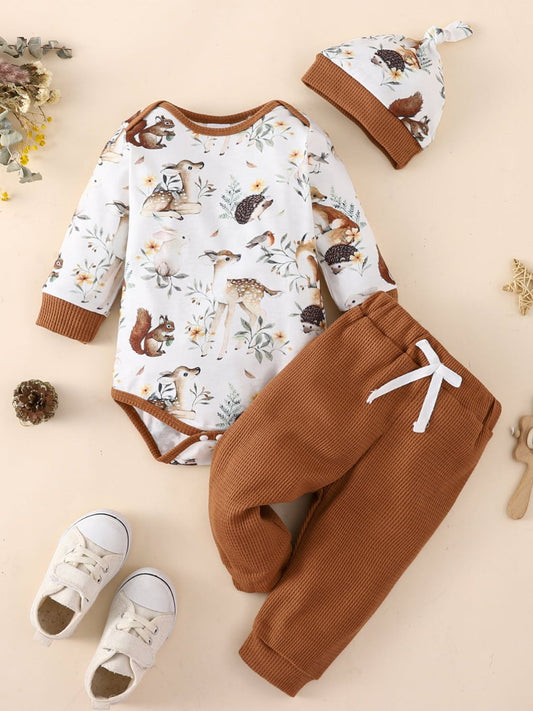 Baby Printed Bodysuit and Waffle-Knit Joggers Set - DromedarShop.com Online Boutique