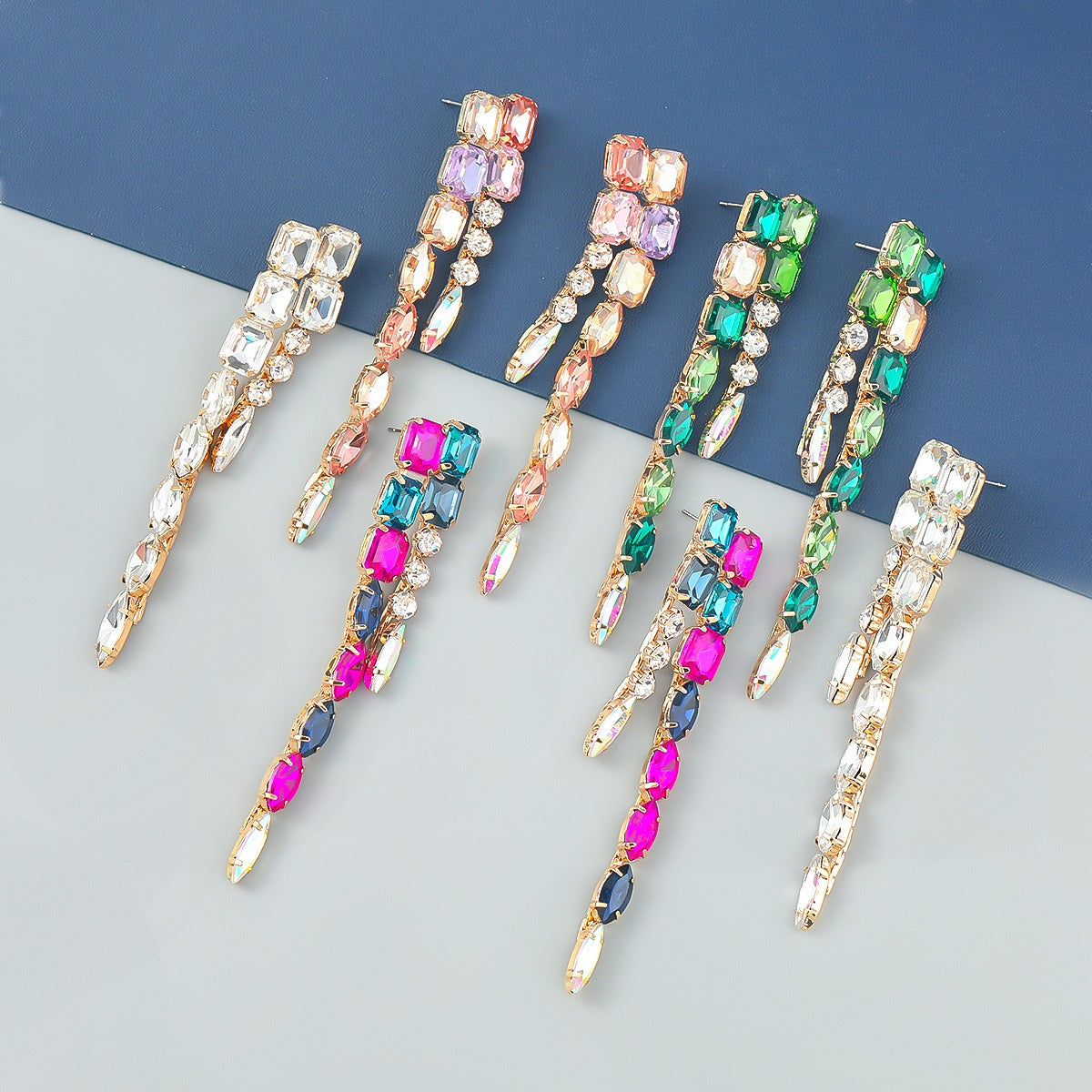 Fashion Color Diamond Series Alloy Inlaid Diamond Geometric Long Earrings - DromedarShop.com Online Boutique