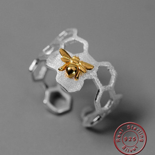 925 Sterling Silver Handmade Open Ring Gold Bee Honeycomb Rings for Women DromedarShop.com Online Boutique