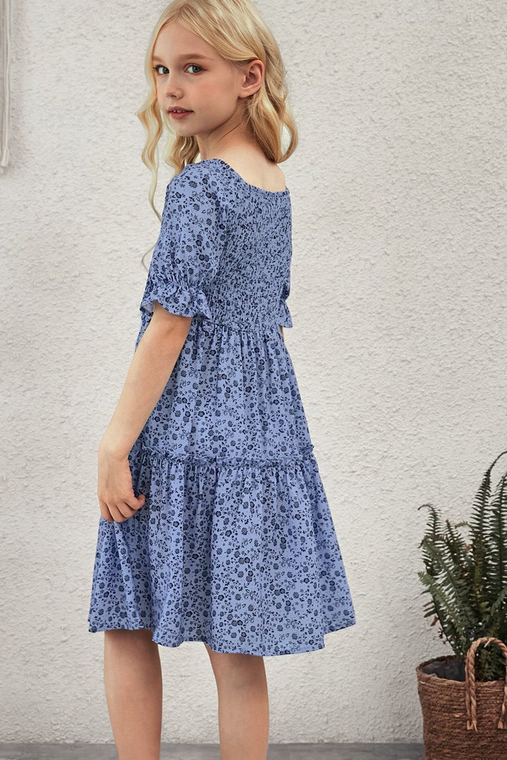 Girls Printed Smocked Flounce Sleeve Dress - DromedarShop.com Online Boutique