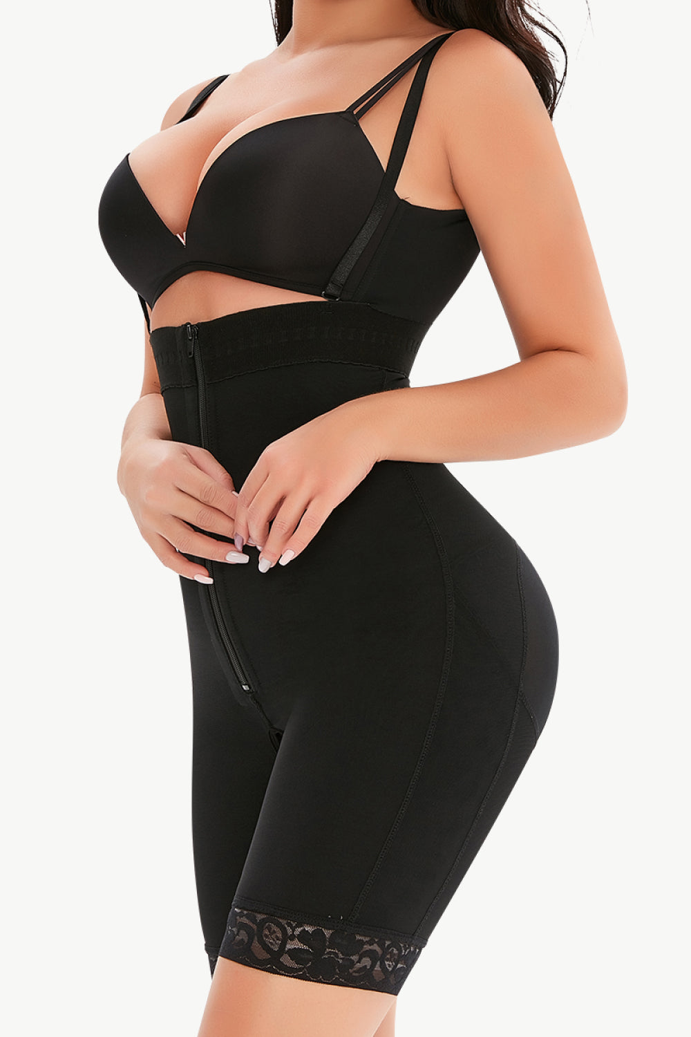Full Size Lace Detail Zip-Up Under-Bust Shaping Bodysuit - DromedarShop.com Online Boutique