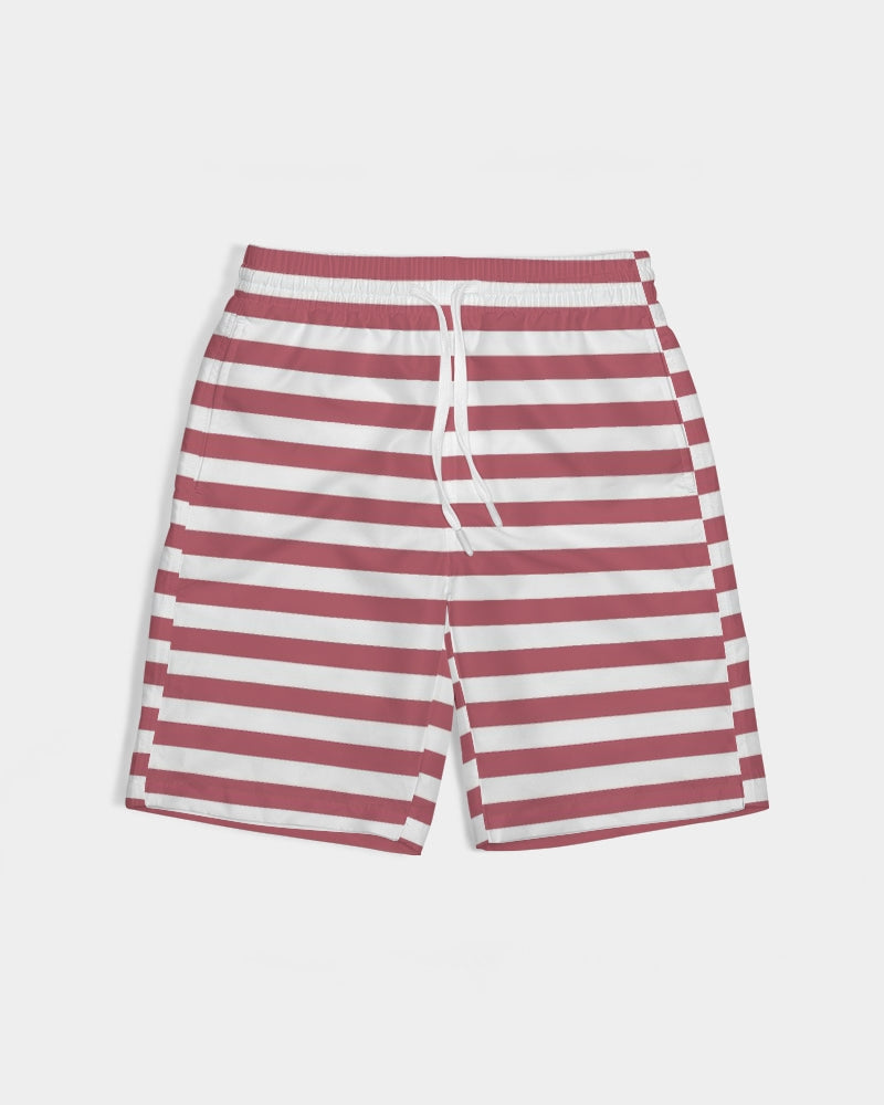 Red Stripes on White Boy's Swim Trunk DromedarShop.com Online Boutique