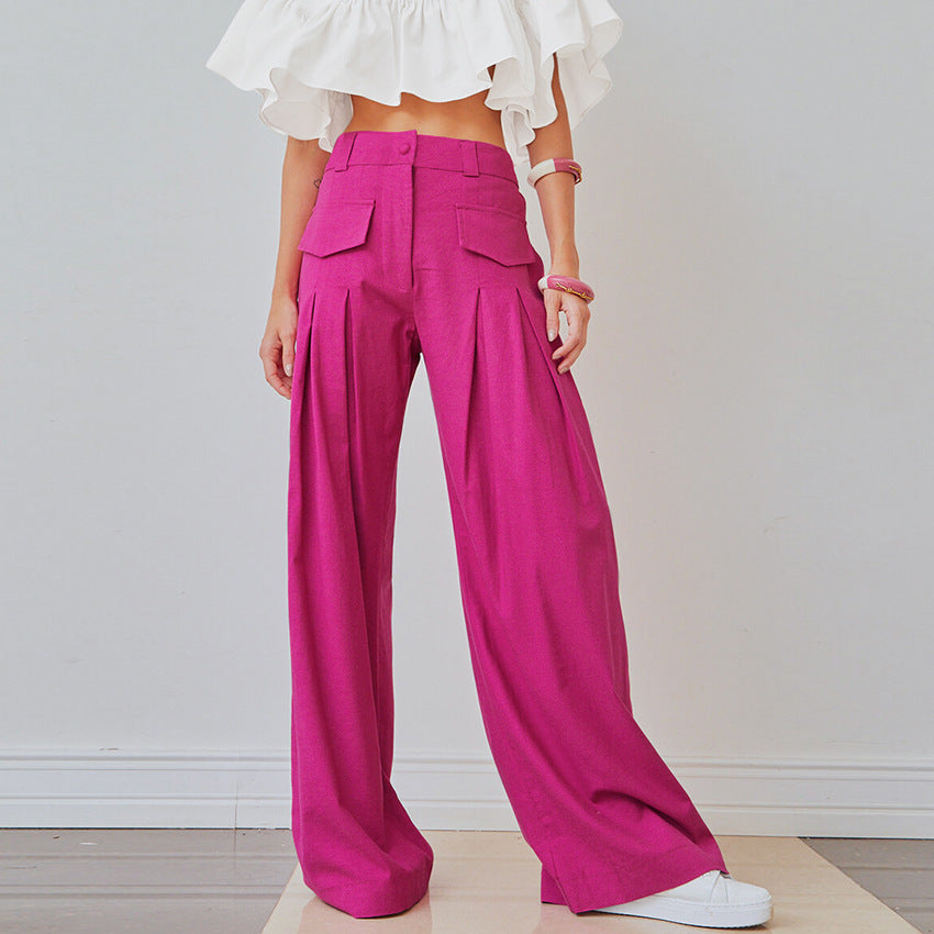 Women Fashion Rose Red Wide- Leg Pants - DromedarShop.com Online Boutique