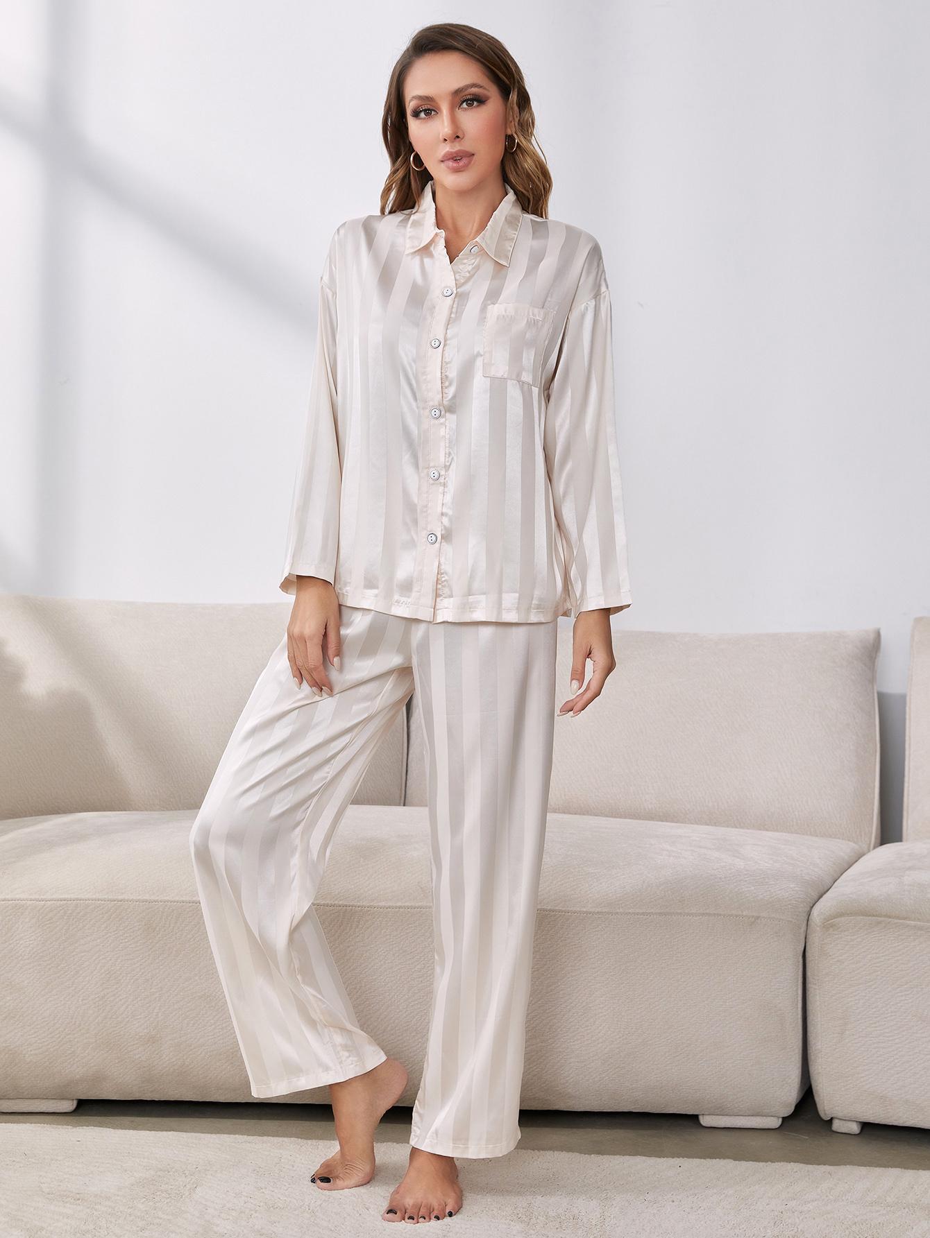 Button-Up Shirt and Pants Pajama Set - DromedarShop.com Online Boutique