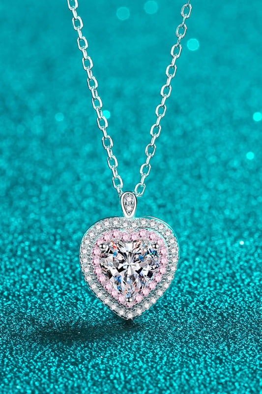 925 Sterling Silver 1 Carat Moissanite Heart Pendant Necklace - DromedarShop.com Online Boutique