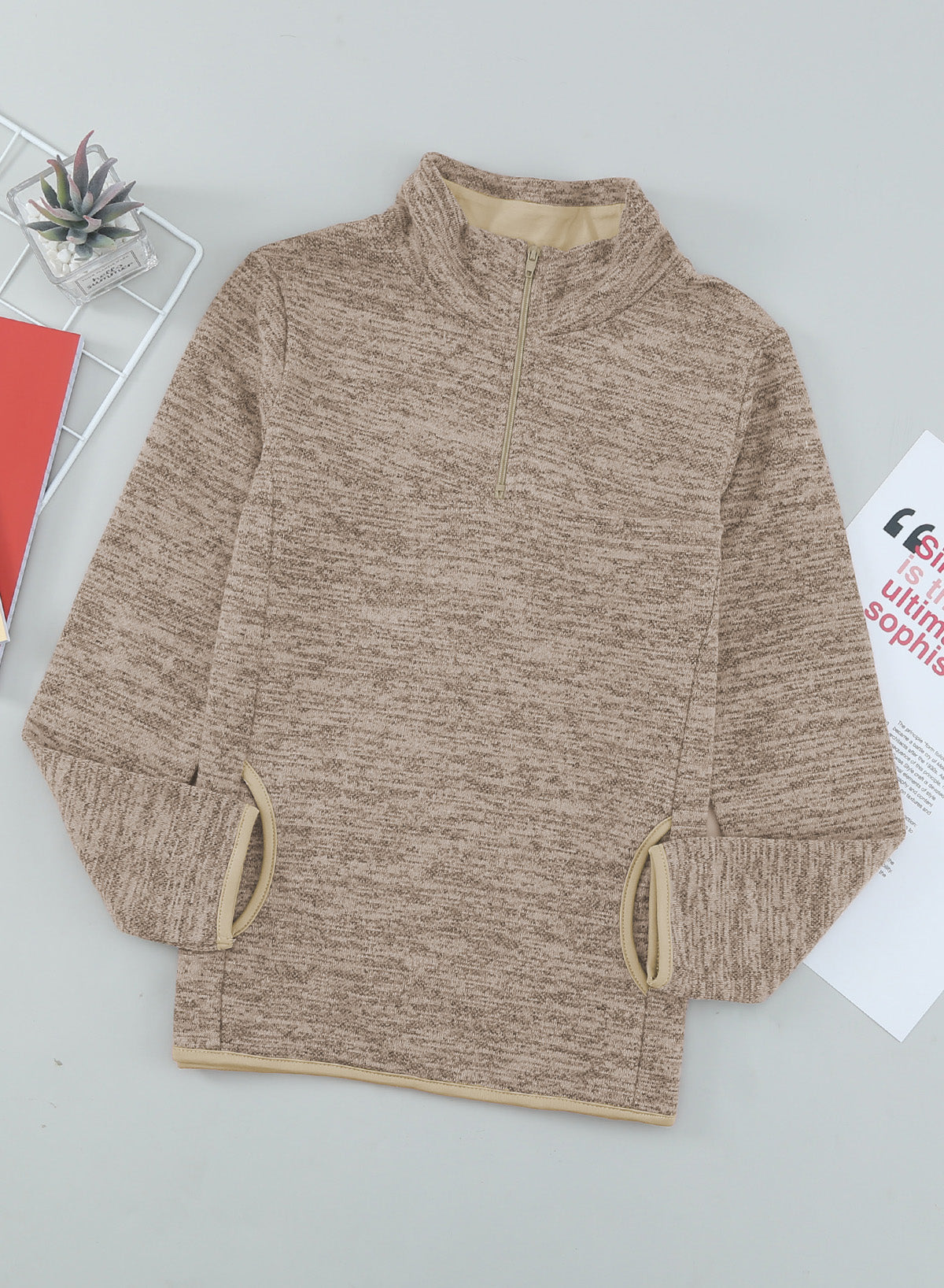 Kids Quarter-Zip Collar Sweatshirt with Kangaroo Pocket - DromedarShop.com Online Boutique