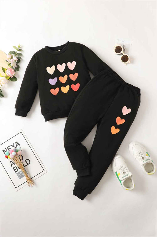 Kids Heart Graphic Sweatshirt and Joggers Set - DromedarShop.com Online Boutique