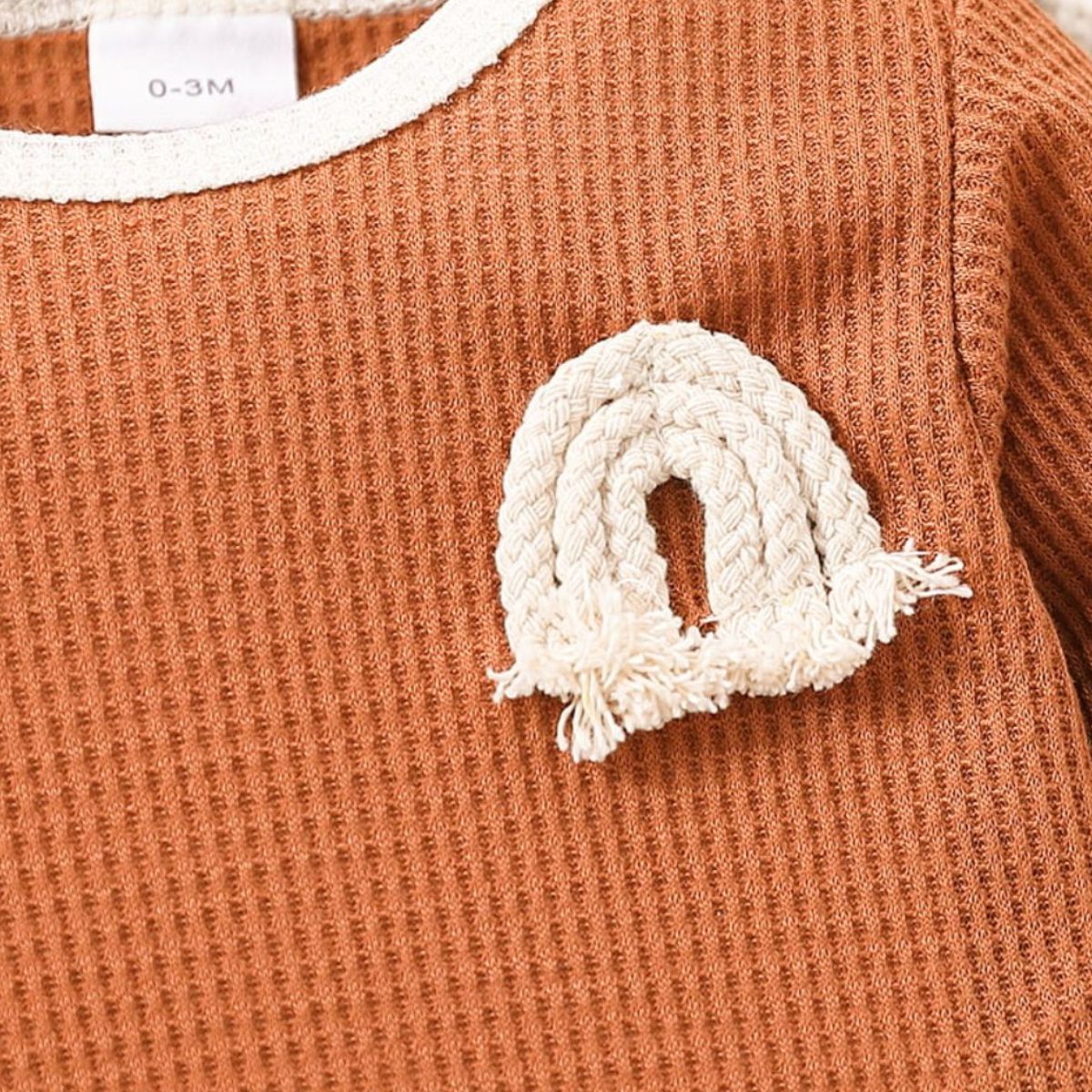 Baby Contrast Trim Waffle-Knit Long Sleeve Bodysuit - DromedarShop.com Online Boutique