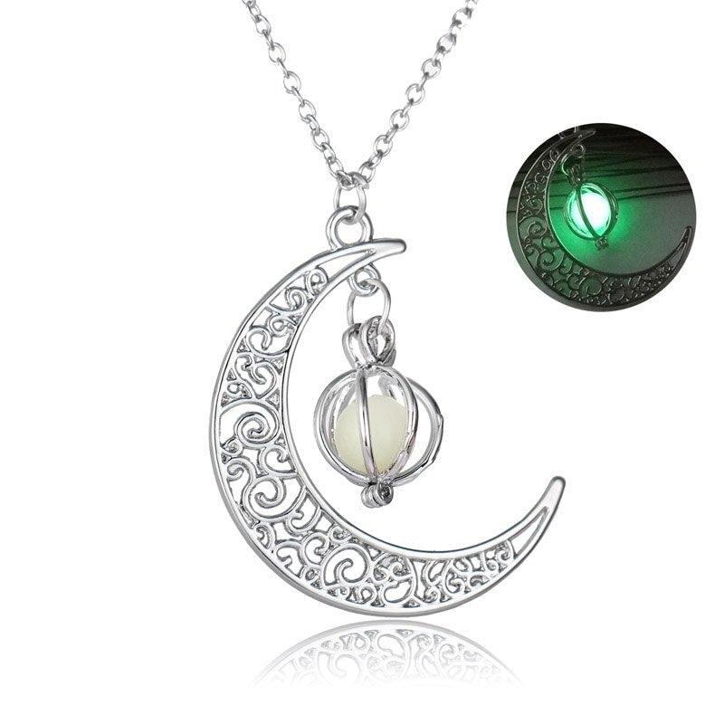 Luxury Glow In The Dark Necklaces Luminous Moon Pendant DromedarShop.com Online Boutique