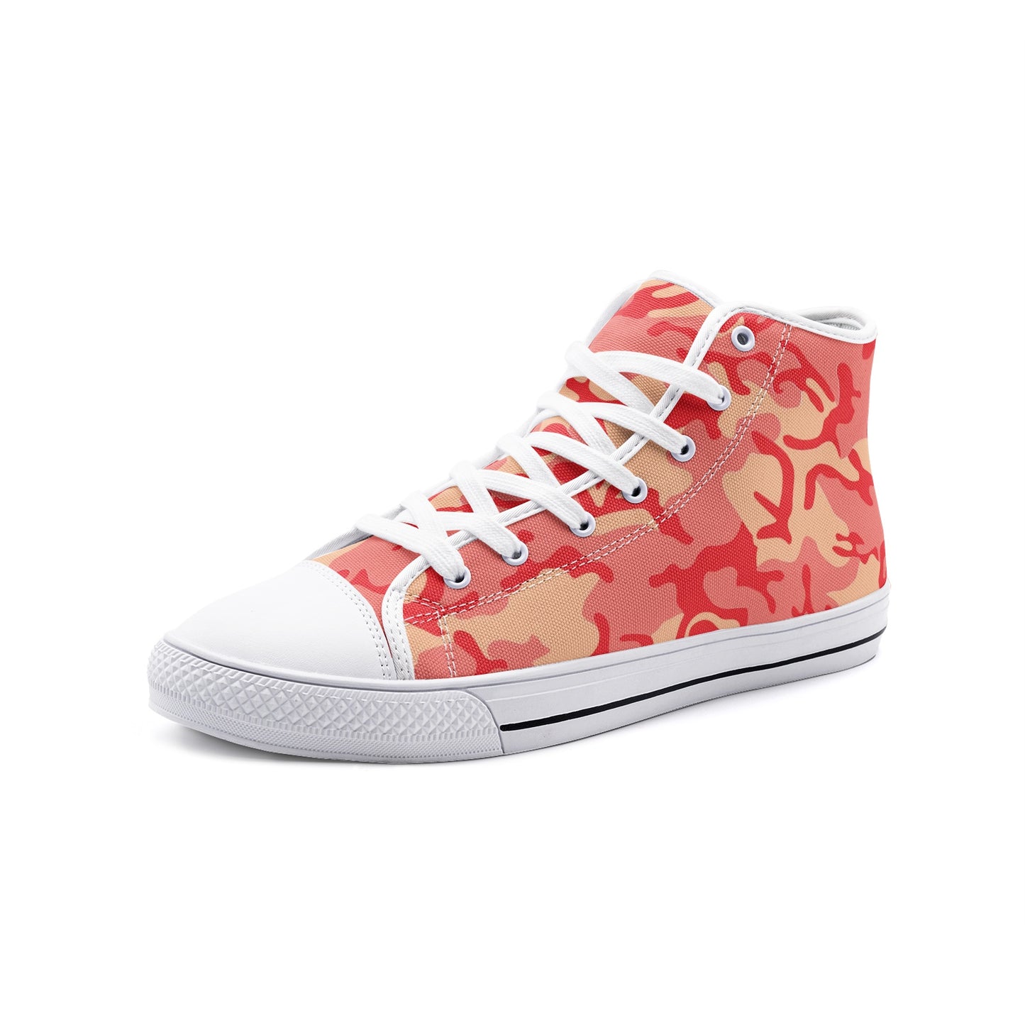 Red Coral Camouflage Unisex High-Top Canvas Shoes DromedarShop.com Online Boutique
