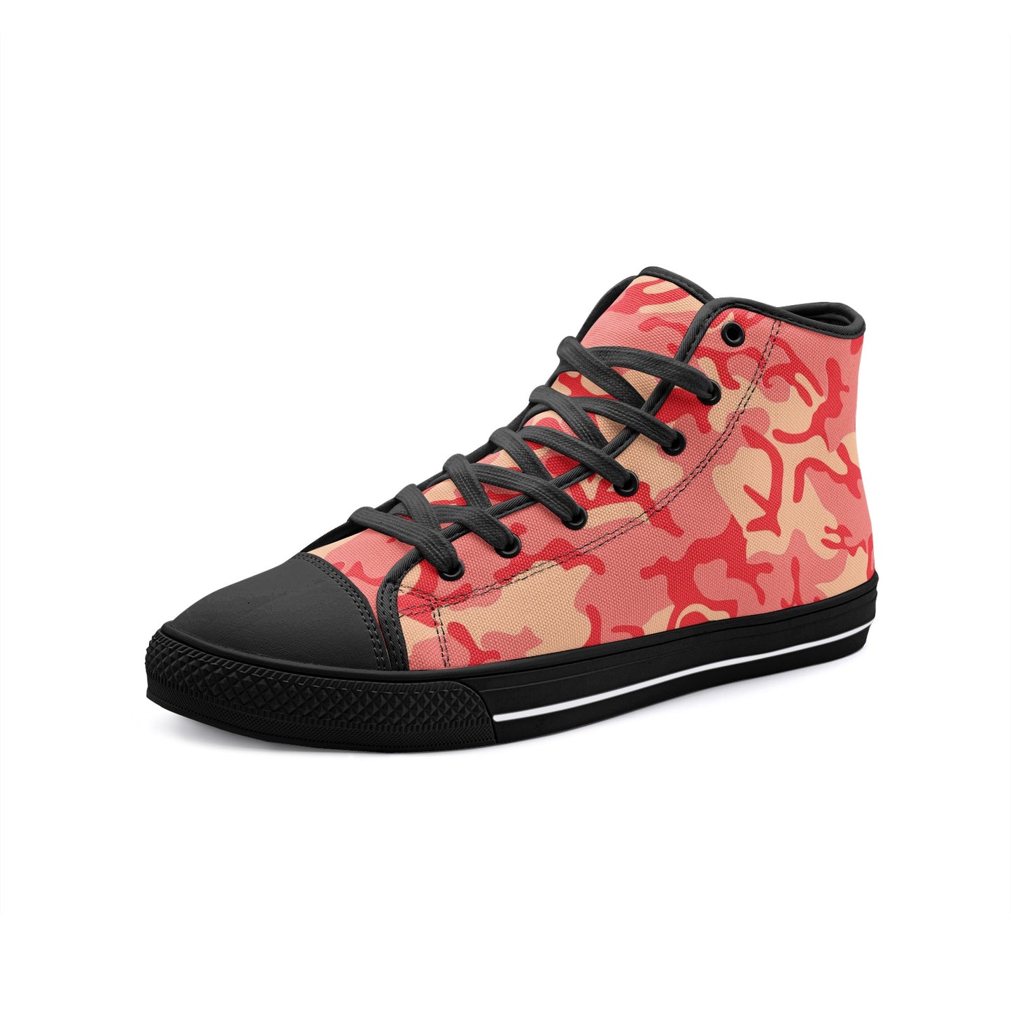Red Coral Camouflage Unisex High-Top Canvas Shoes DromedarShop.com Online Boutique