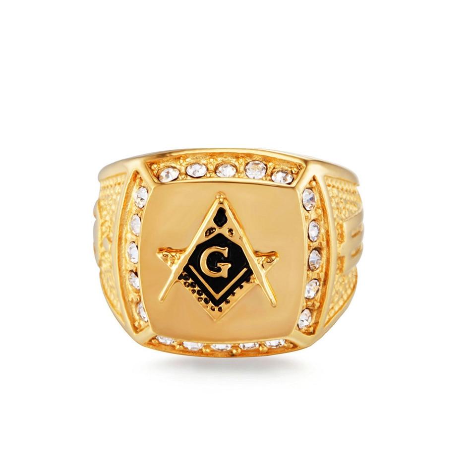 Vintage Crystal Masonic Gold Color Men Ring DromedarShop.com Online Boutique