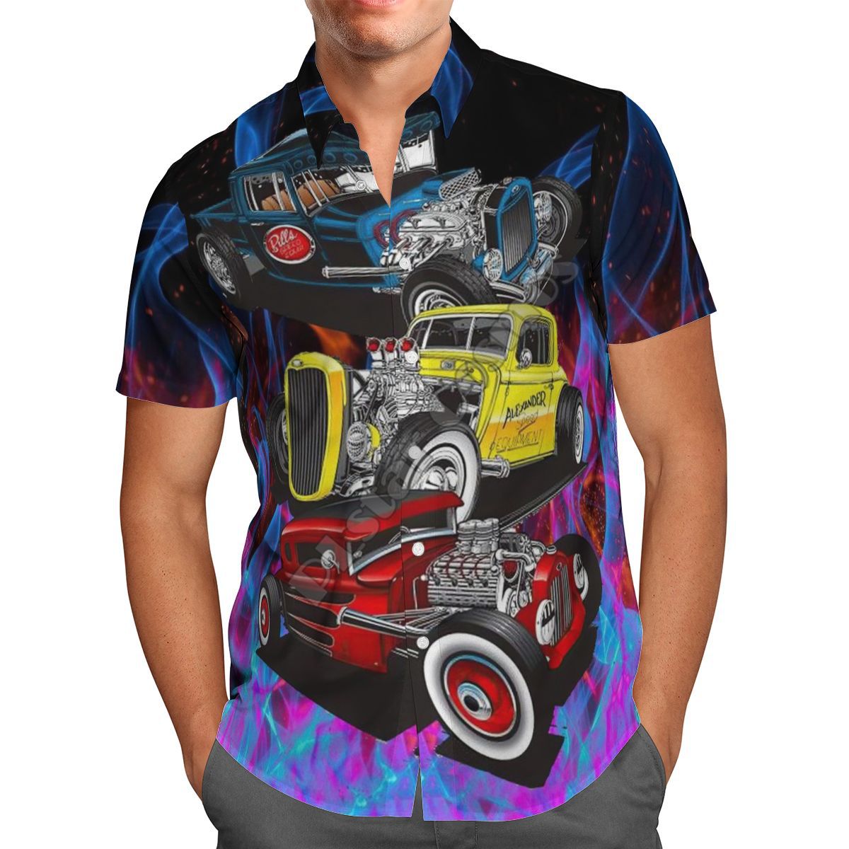 Men's 3D Digital Car Printing Short Sleeve Shirts - DromedarShop.com Online Boutique