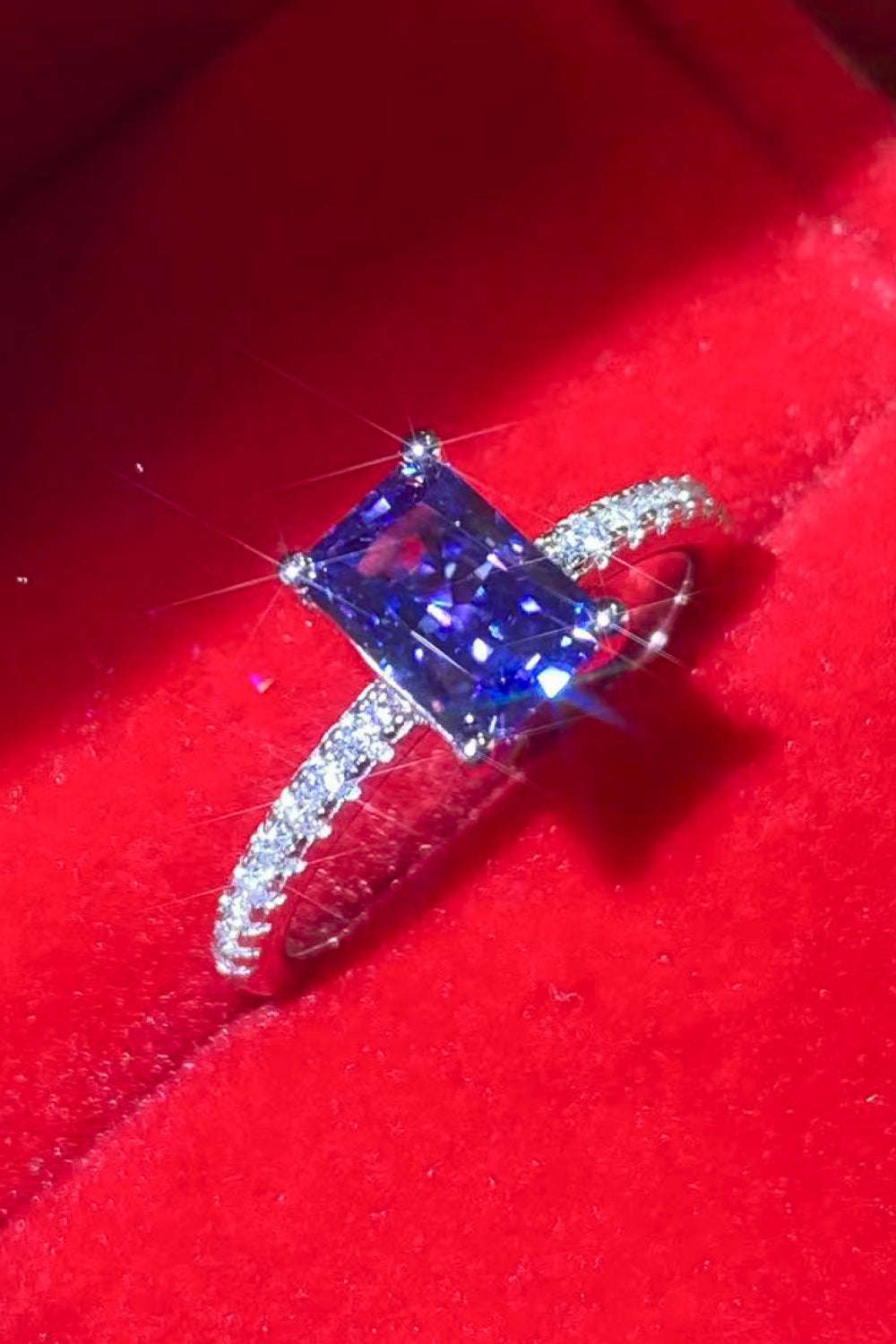 1 Carat Moissanite 925 Sterling Silver Rectangle Ring in Blue - DromedarShop.com Online Boutique