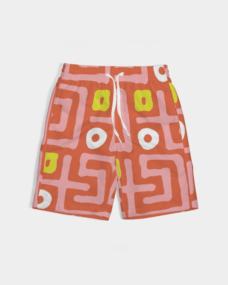 Hand Made Tribal Pattern pink orange Boy's Swim Trunk DromedarShop.com Online Boutique
