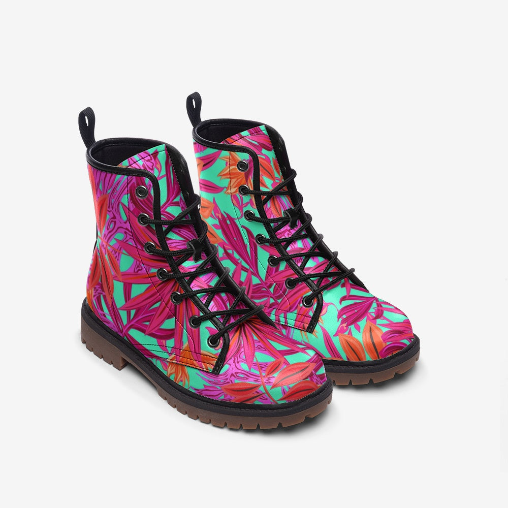 Pink Rose Tropical Casual Leather Lightweight Boots - DromedarShop.com Online Boutique