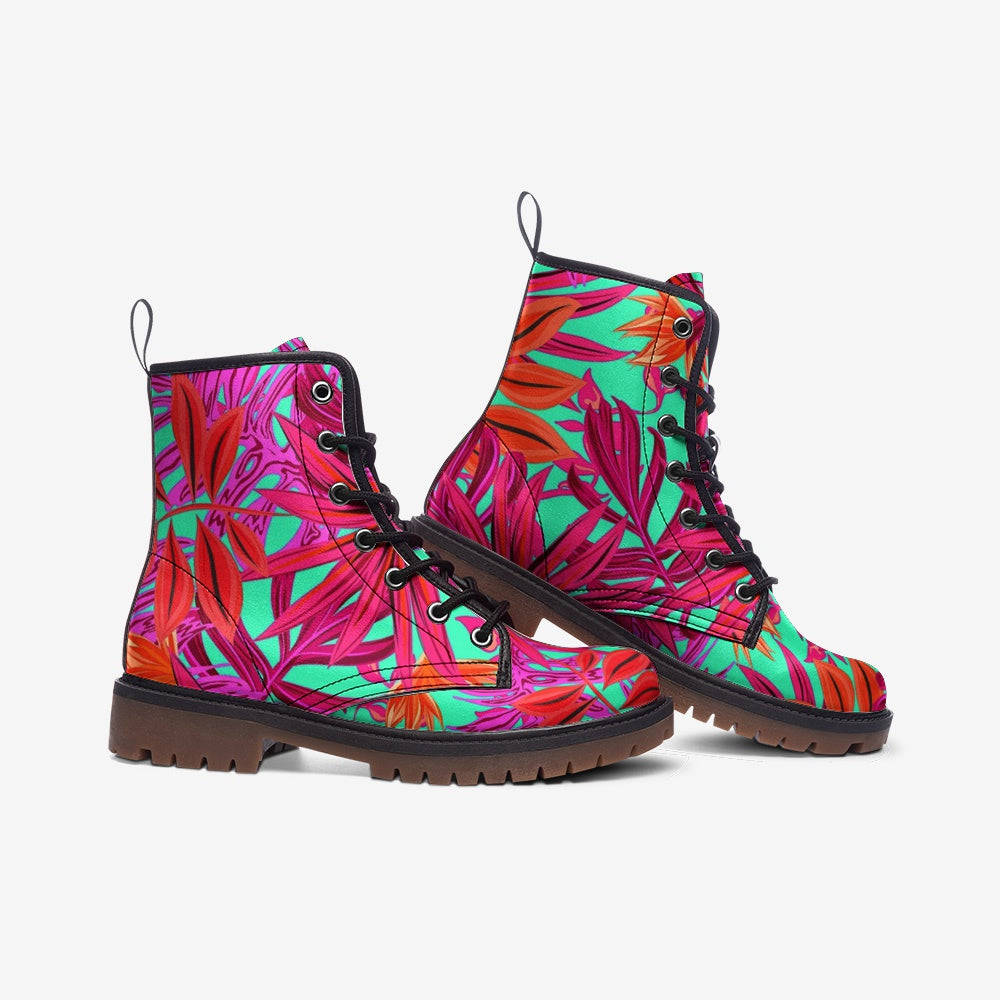Pink Rose Tropical Casual Leather Lightweight Boots - DromedarShop.com Online Boutique