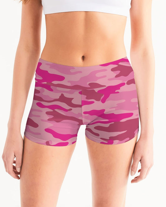 Pink  3 Color Camouflage Women's Mid-Rise Yoga Shorts DromedarShop.com Online Boutique