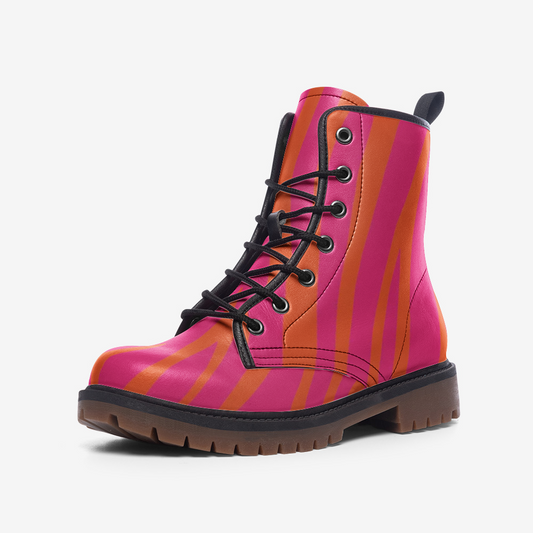Pink & Orange Zebra Casual Leather Lightweight Unisex Boots DromedarShop.com Online Boutique