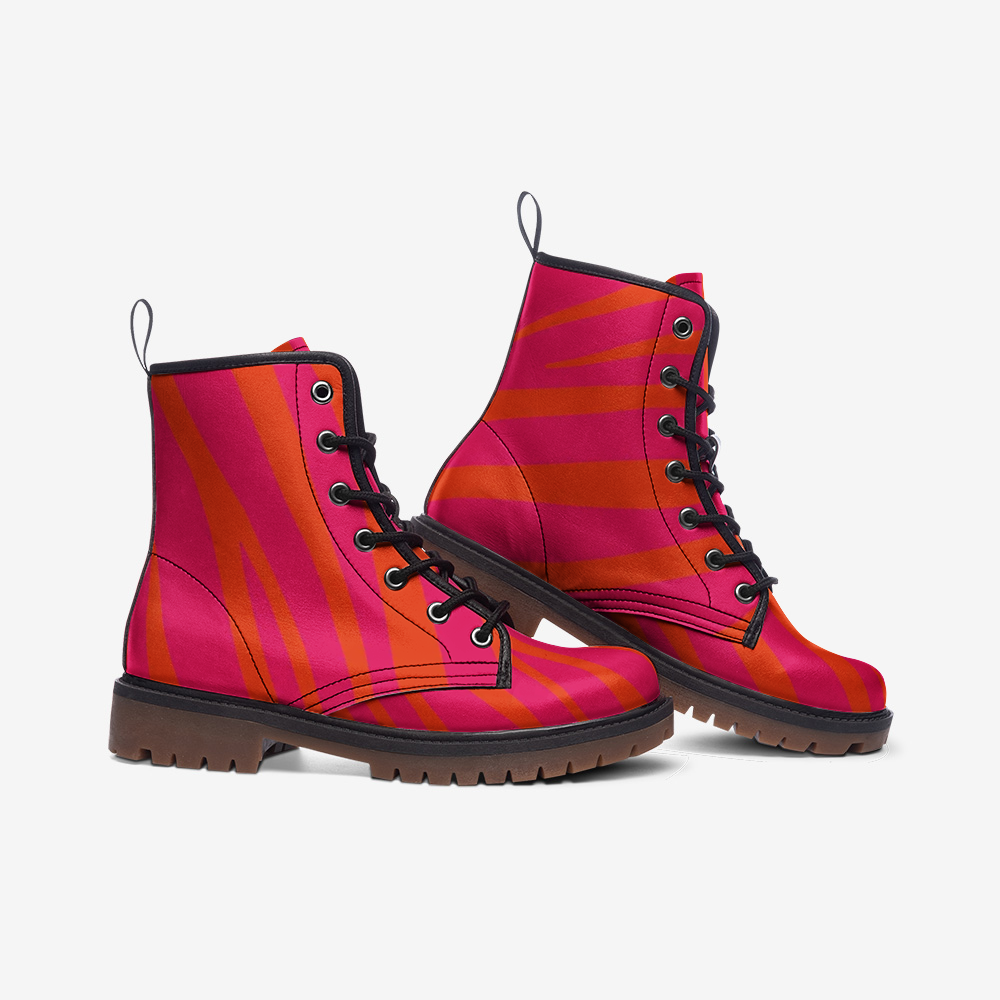 Pink & Orange Zebra Casual Leather Lightweight Unisex Boots DromedarShop.com Online Boutique