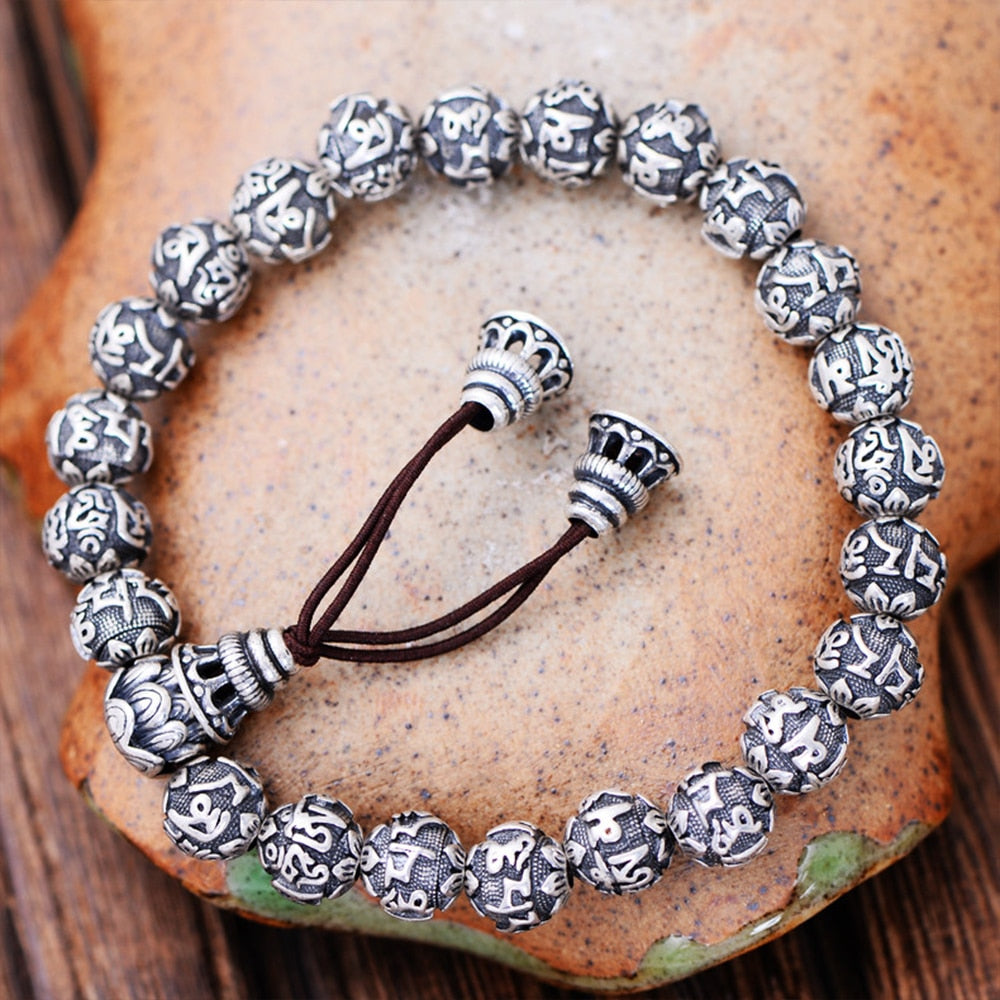Buddhism Mantra Bracelet Solid 999 Silver DromedarShop.com Online Boutique