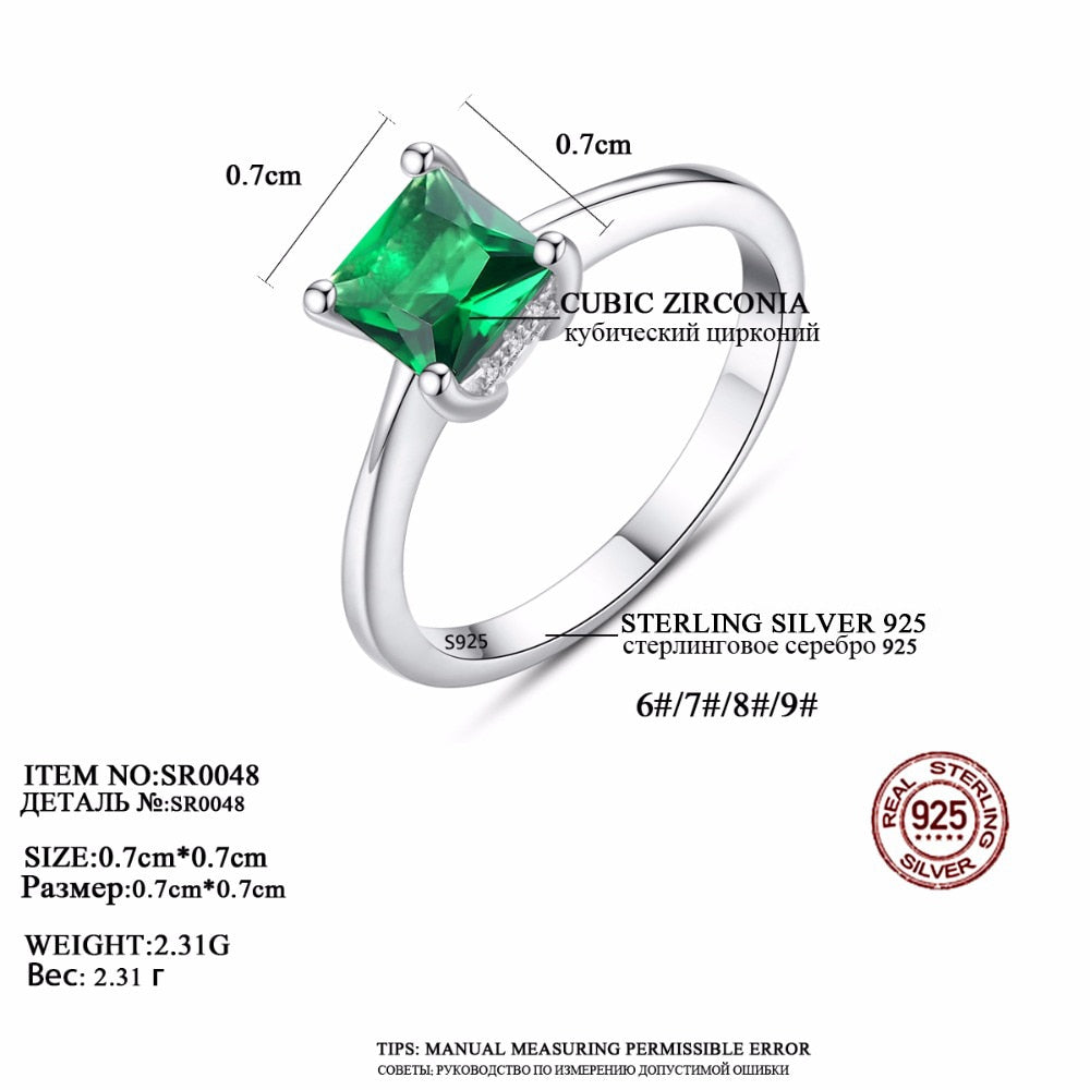 Emerald Simple Zircon Stone Finger Ring 925 Sterling Silver Women Jewelry DromedarShop.com Online Boutique