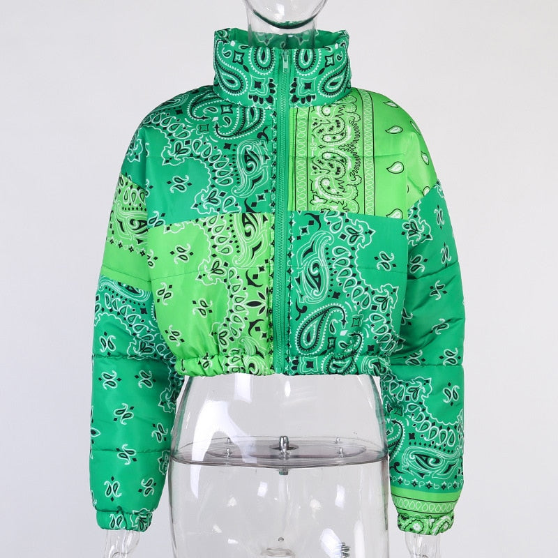 Color Block Multicolor Cropped Puffer Jacket DromedarShop.com Online Boutique