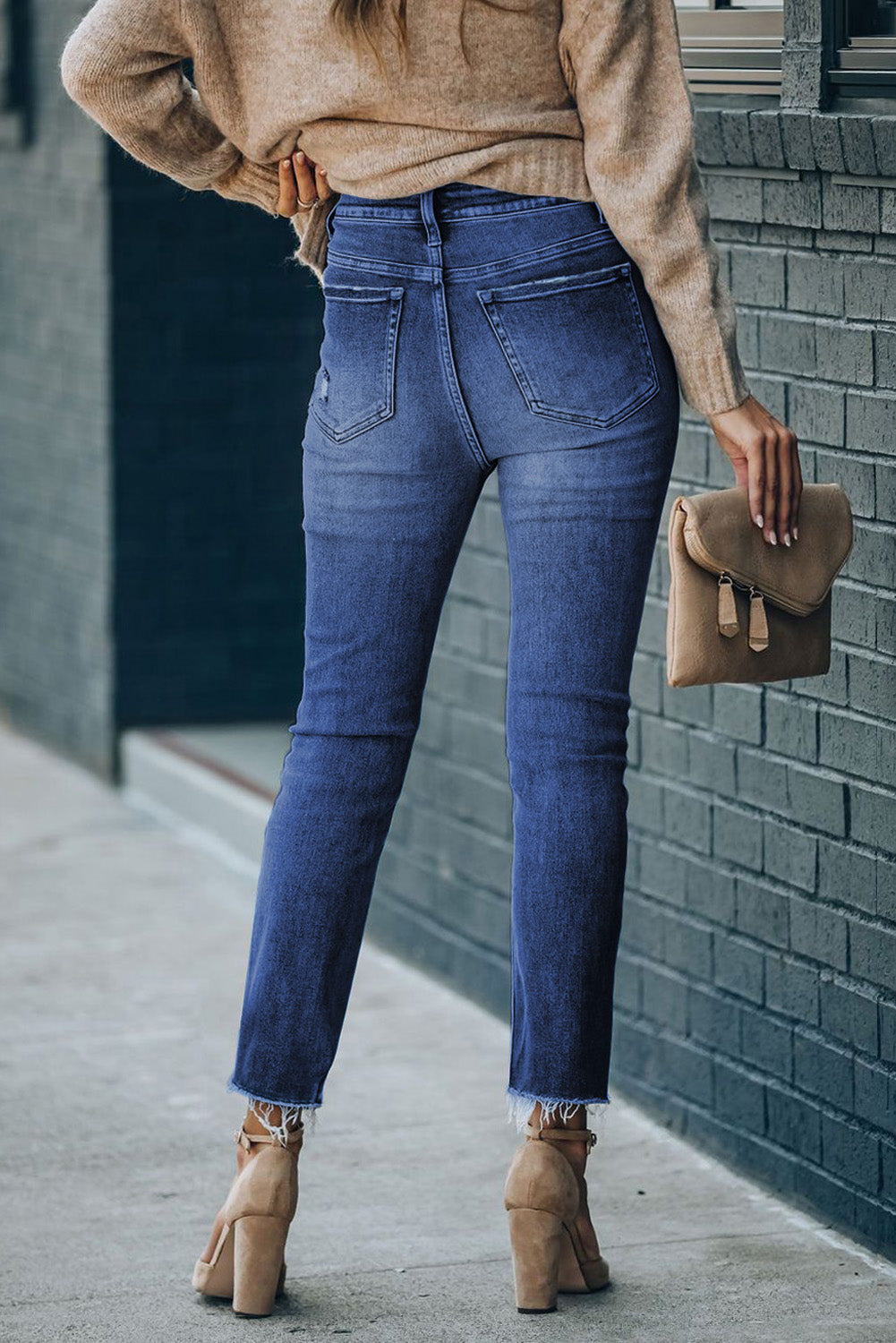 High Waist Raw Hem Skinny Jeans - DromedarShop.com Online Boutique