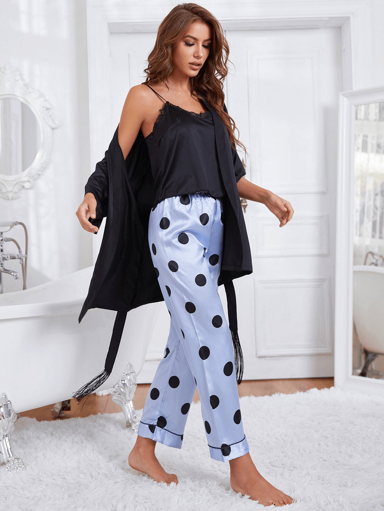 Cami, Robe, and Printed Pants Pajama Set DromedarShop.com Online Boutique