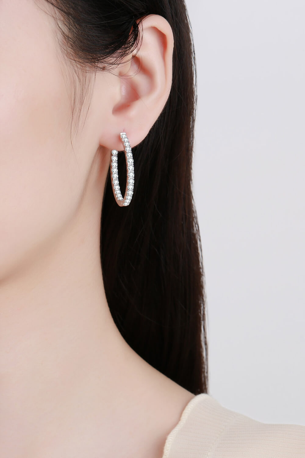 Moissanite Rhodium-Plated Hoop Earrings - DromedarShop.com Online Boutique