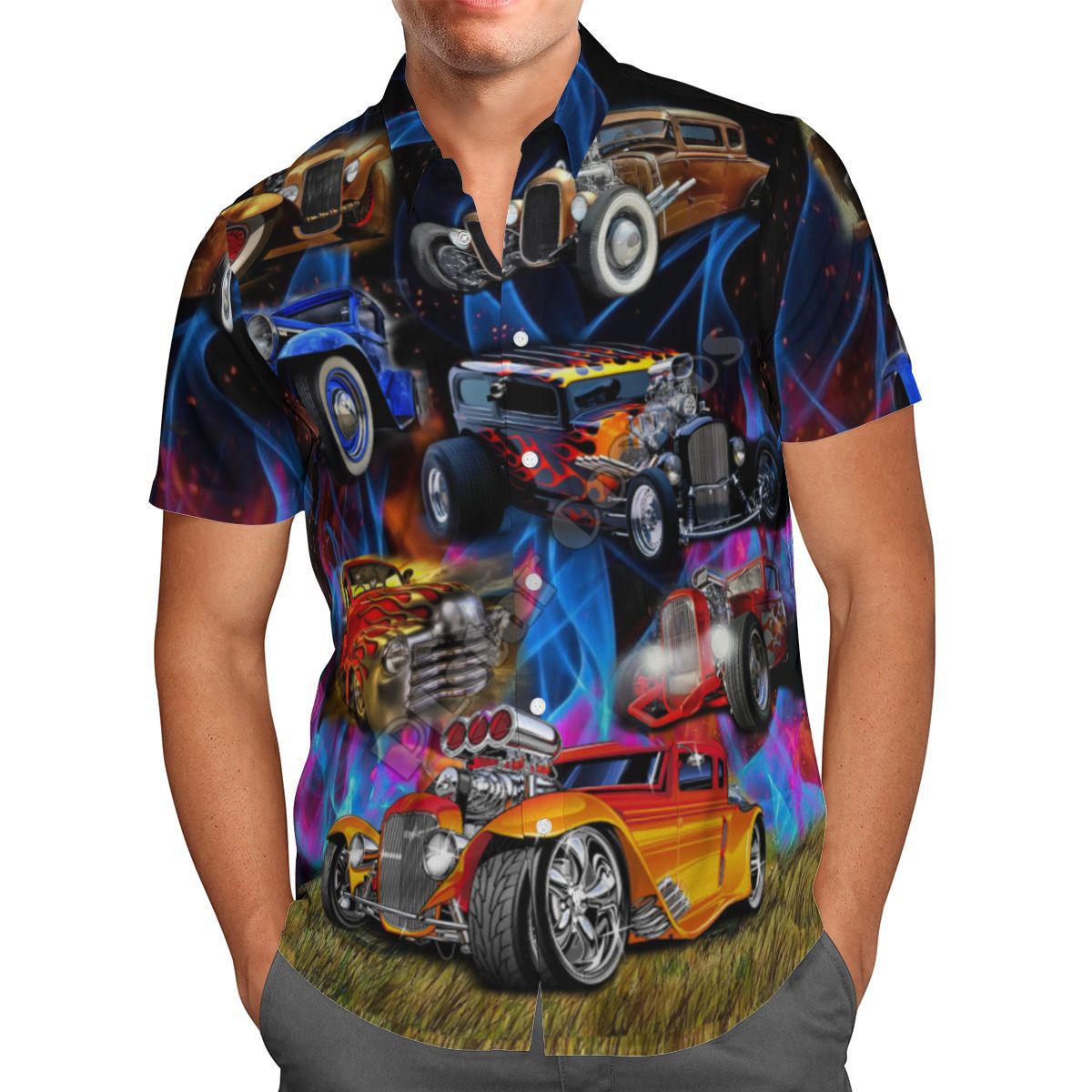 Men's 3D Digital Car Printing Short Sleeve Shirts - DromedarShop.com Online Boutique
