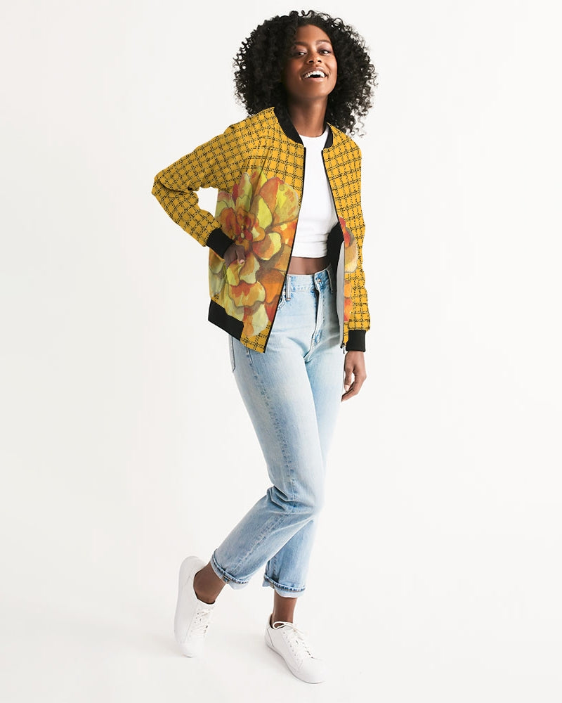 Yellow Plaid Women's Bomber Jacket DromedarShop.com Online Boutique
