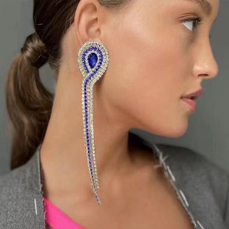 Super Flash Claw Chain Alloy Rhinestone Long Tassel Earrings - DromedarShop.com Online Boutique