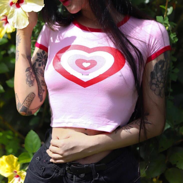 Women Summer Love Heart Print Short Sleeve T-Shirt DromedarShop.com Online Boutique