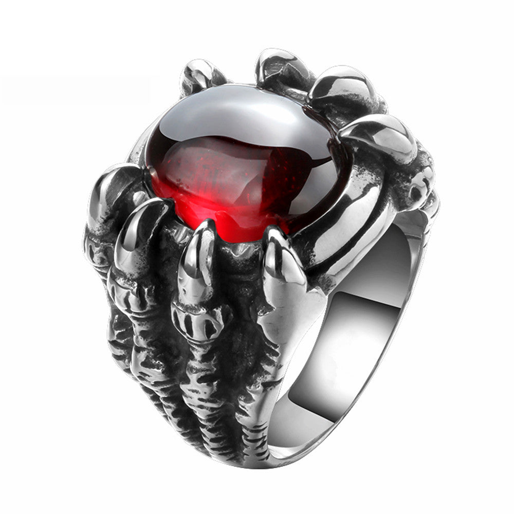 Red Black Opal Stone Skull Dragon Claw Ring - DromedarShop.com Online Boutique