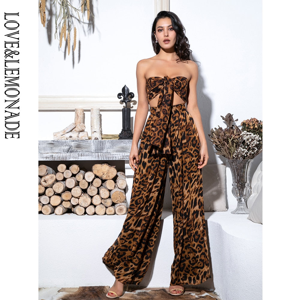 Women Two-Pieces Leopard Chiffon High Waist Sets DromedarShop.com Online Boutique