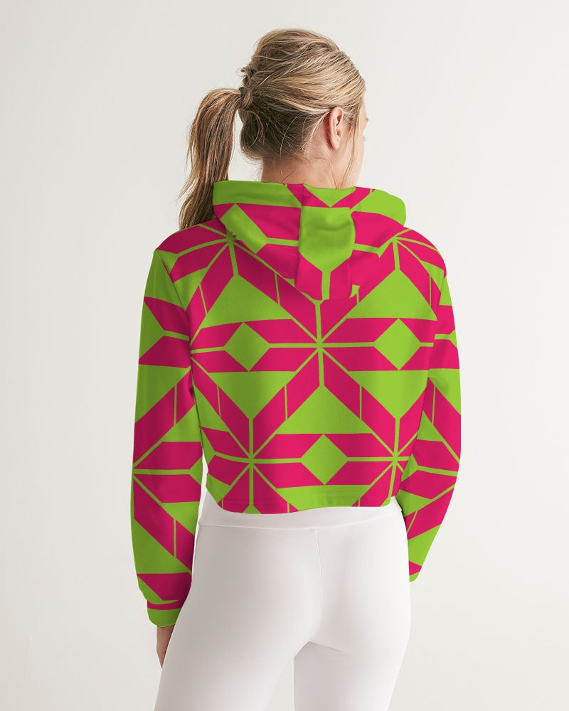 Aztec-Inka Collection Aztec Pink-Green pattern Women's Cropped Hoodie DromedarShop.com Online Boutique