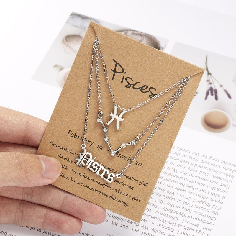 Three Necklaces with Symbols of Stars Ancient English Letters And 12 Constellations - DromedarShop.com Online Boutique