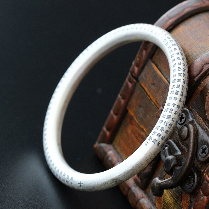 S999 Sterling Silver,  Handmade Silver Bracelet Buddhist Sutra DromedarShop.com Online Boutique