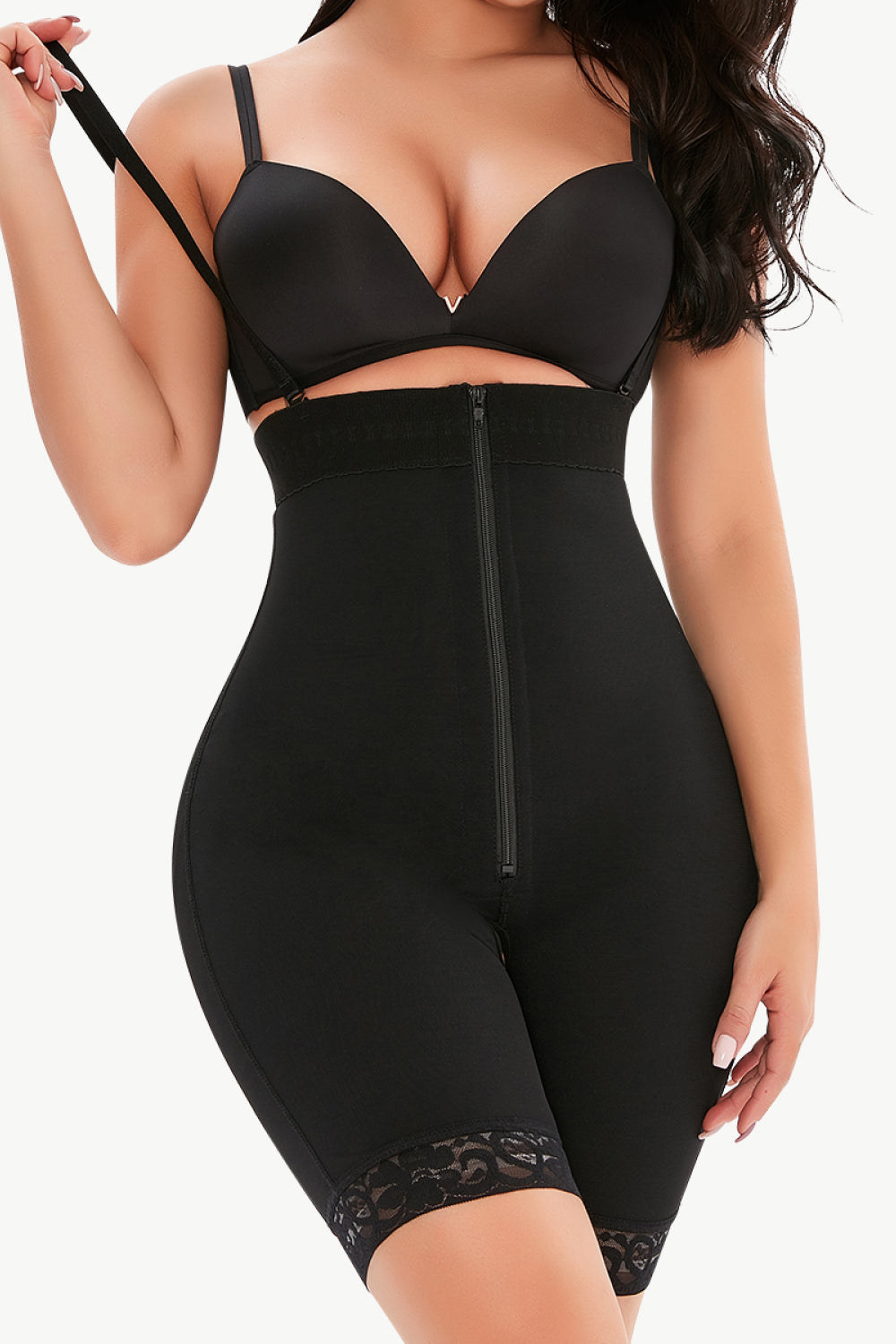 Full Size Lace Detail Zip-Up Under-Bust Shaping Bodysuit - DromedarShop.com Online Boutique