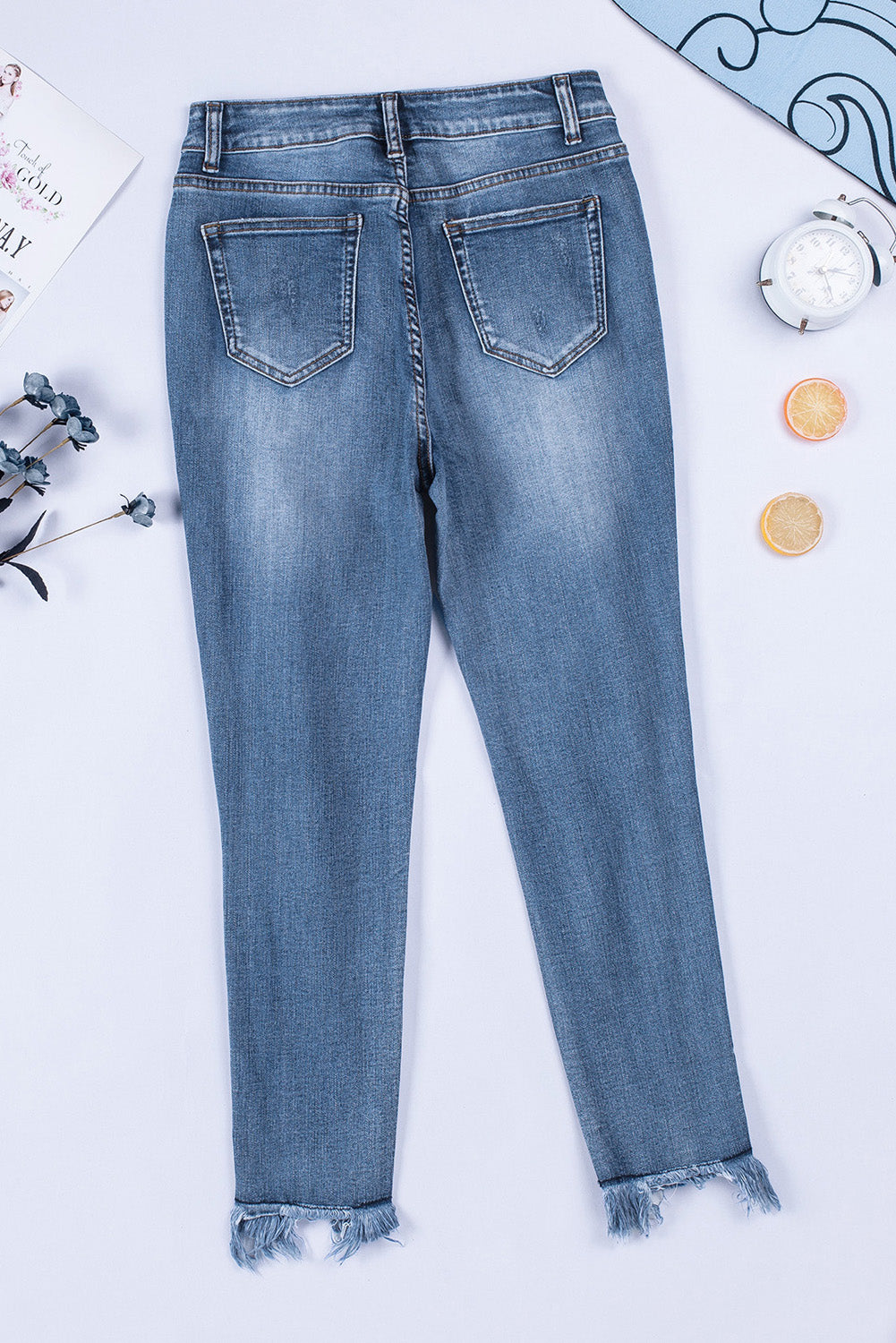 Distressed Frayed Hem Cropped Jeans - DromedarShop.com Online Boutique