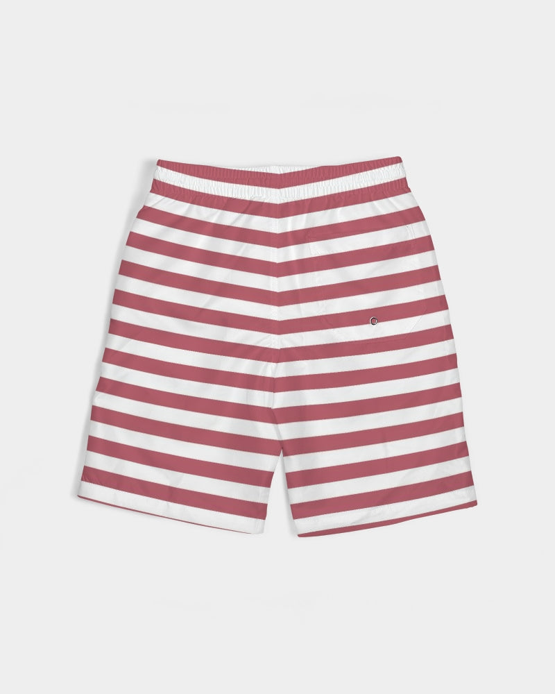 Red Stripes on White Boy's Swim Trunk DromedarShop.com Online Boutique