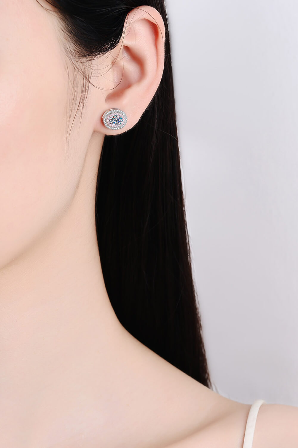 Platinum-Plated Moissanite Stud Earrings - DromedarShop.com Online Boutique