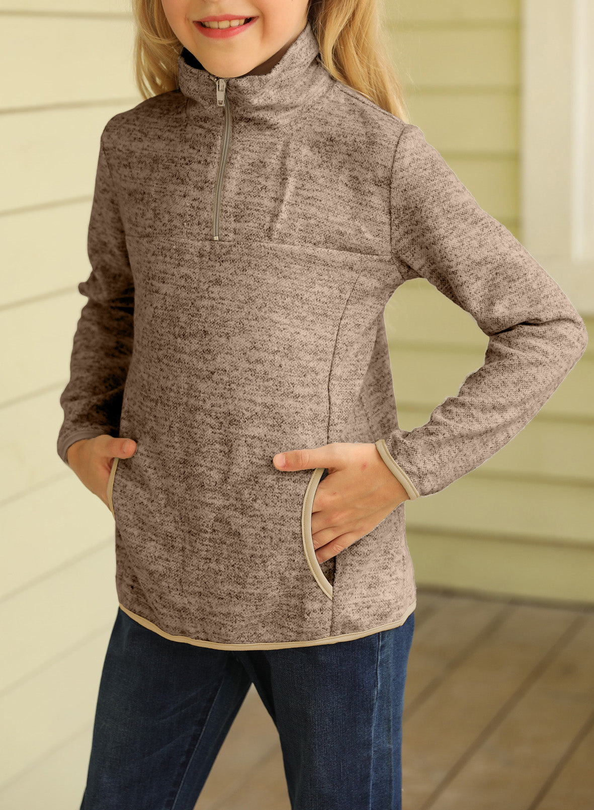 Kids Quarter-Zip Collar Sweatshirt with Kangaroo Pocket - DromedarShop.com Online Boutique