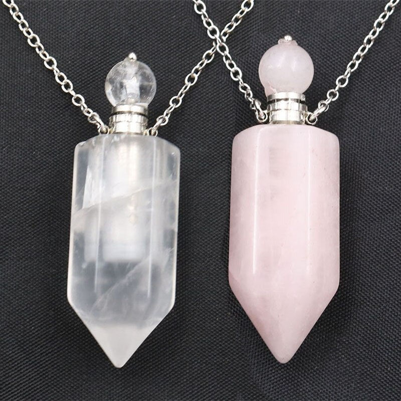 Natural Crystal Hexagonal Perfume Bottle Pendant Necklace DromedarShop.com Online Boutique