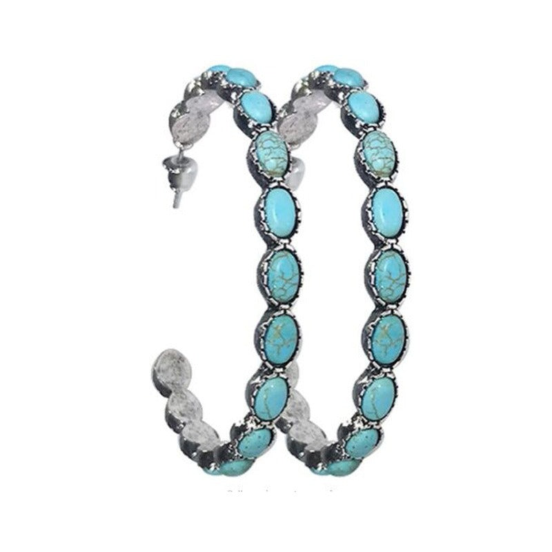 Turquoise Large Circle C-shaped Turquoise Earrings - DromedarShop.com Online Boutique